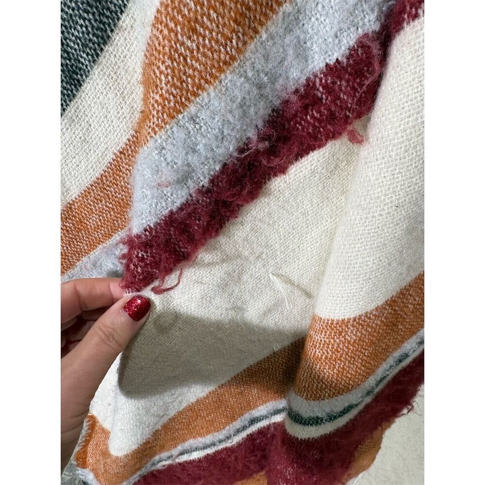 3/$15 Ana Women's Striped Poncho Gray & Orange Fringe One Size - Picture 2 of 8